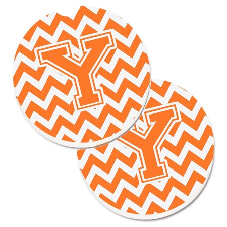 Carolines Treasures Letter Y Chevron Orange and White Set of 2 Cup Holder Car Coaster CJ1046-YCARC